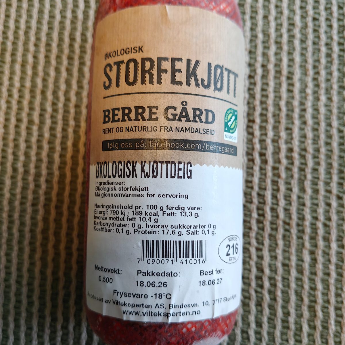 Kjøttdeig, økologisk, 500 gram