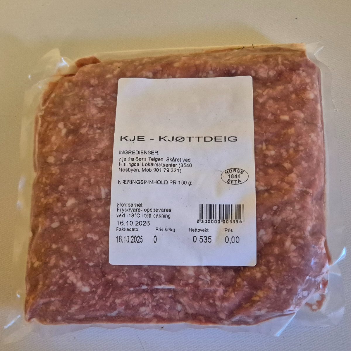 Kjøttdeig av kje ca 530 gr.